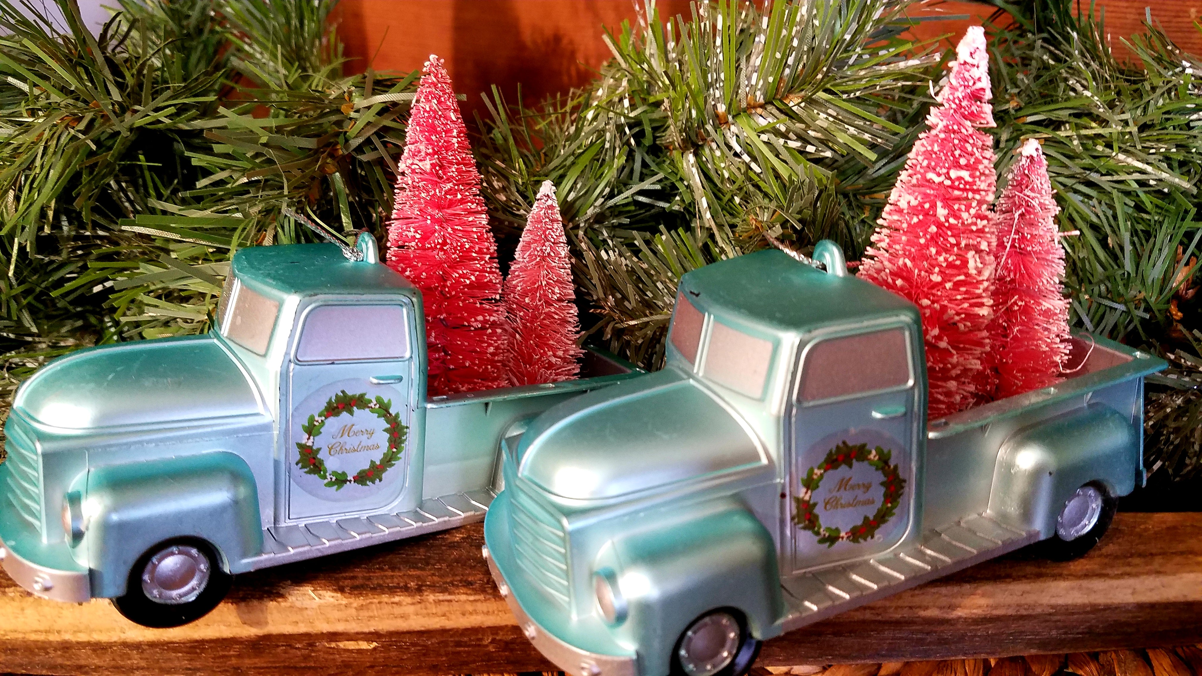 Farmhouse Blue Glam Truck Christmas Ornament