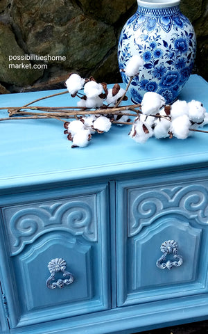 Blue Nightstand with White Washed Finish