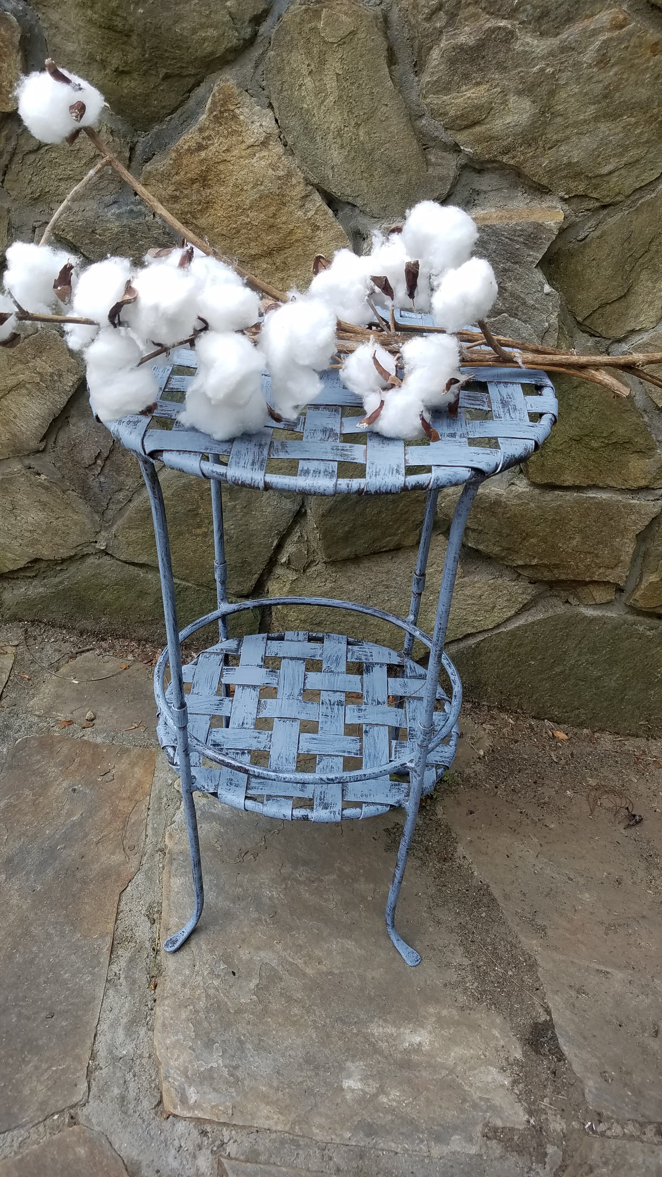 Blue Metal Basket Weave Table