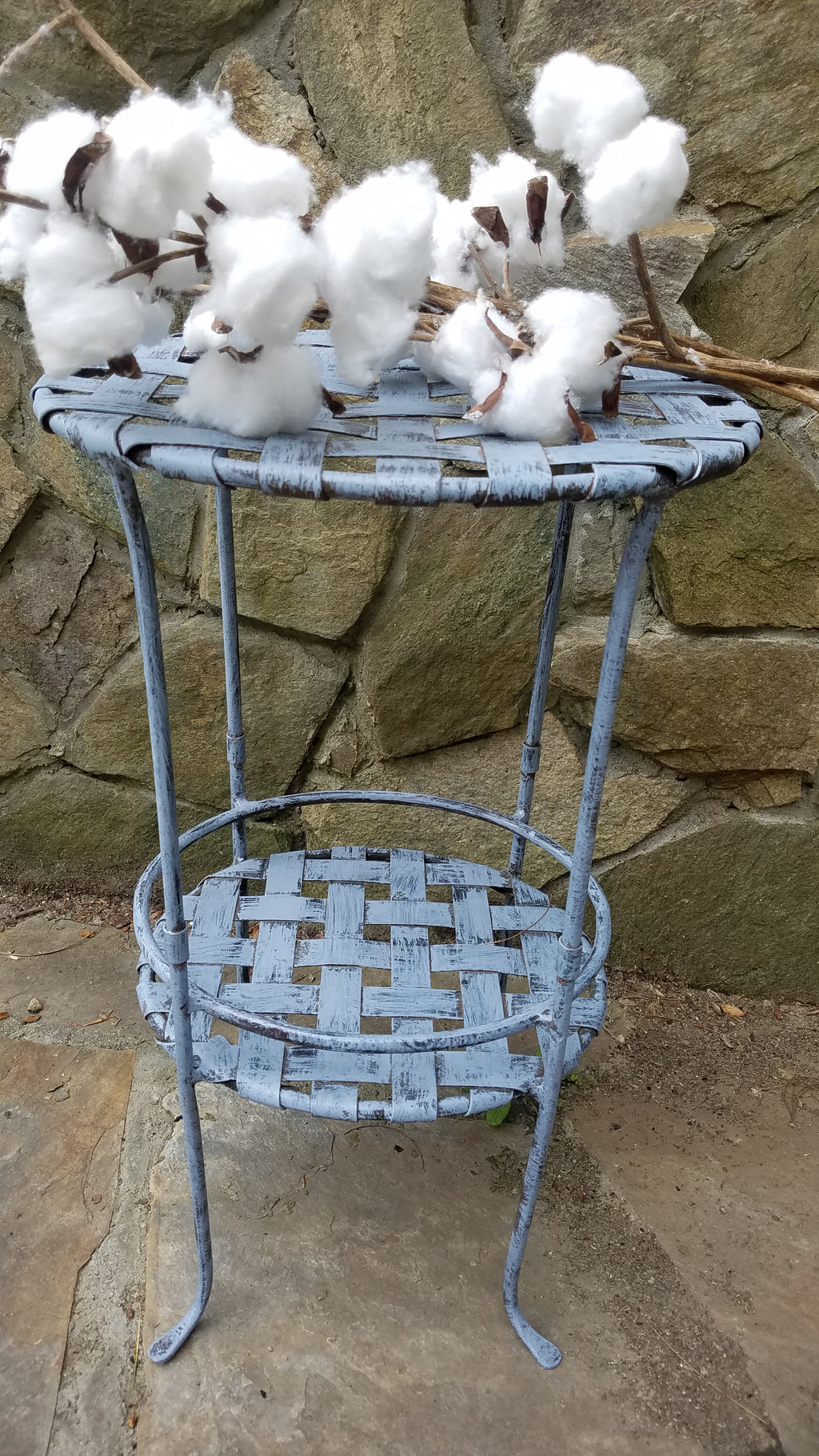 Blue Metal Basket Weave Table