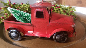 little red truck christmas tree ornament