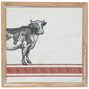 Grain Sack Striped Wood Wall Decor with Cow