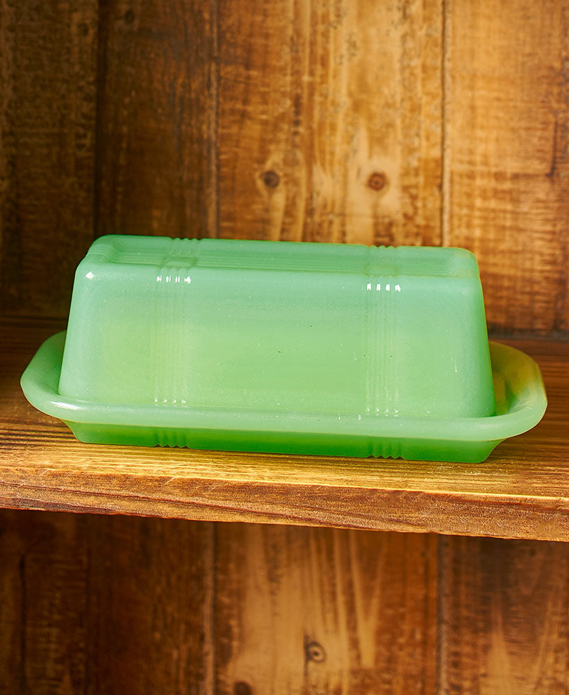Jade Green Glass Butter Dish - Vintage Inspired