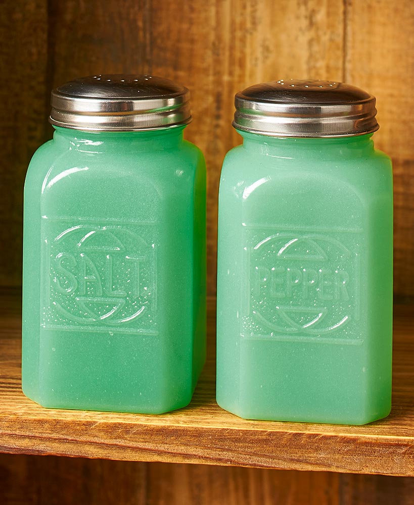 Jade Green Glass Salt and Pepper Set - Vintage Inspired